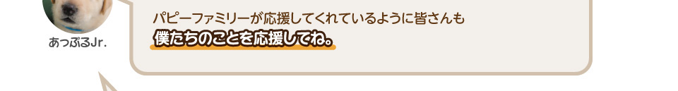 パピーファミリーが応援してくれているように皆さんも僕たちのことを応援してね。